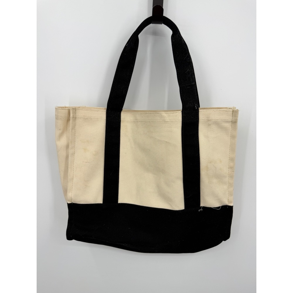 Eddie Bauer Canvas Tote Bag Womens Medium Cream Black Colorblock Vintage